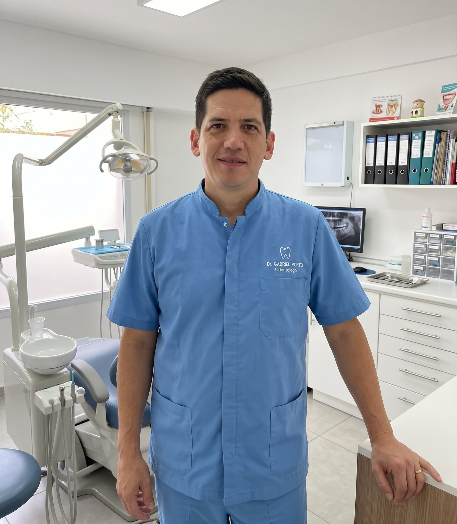 Dr. Gabriel Porto, odontólogo, en su consultorio